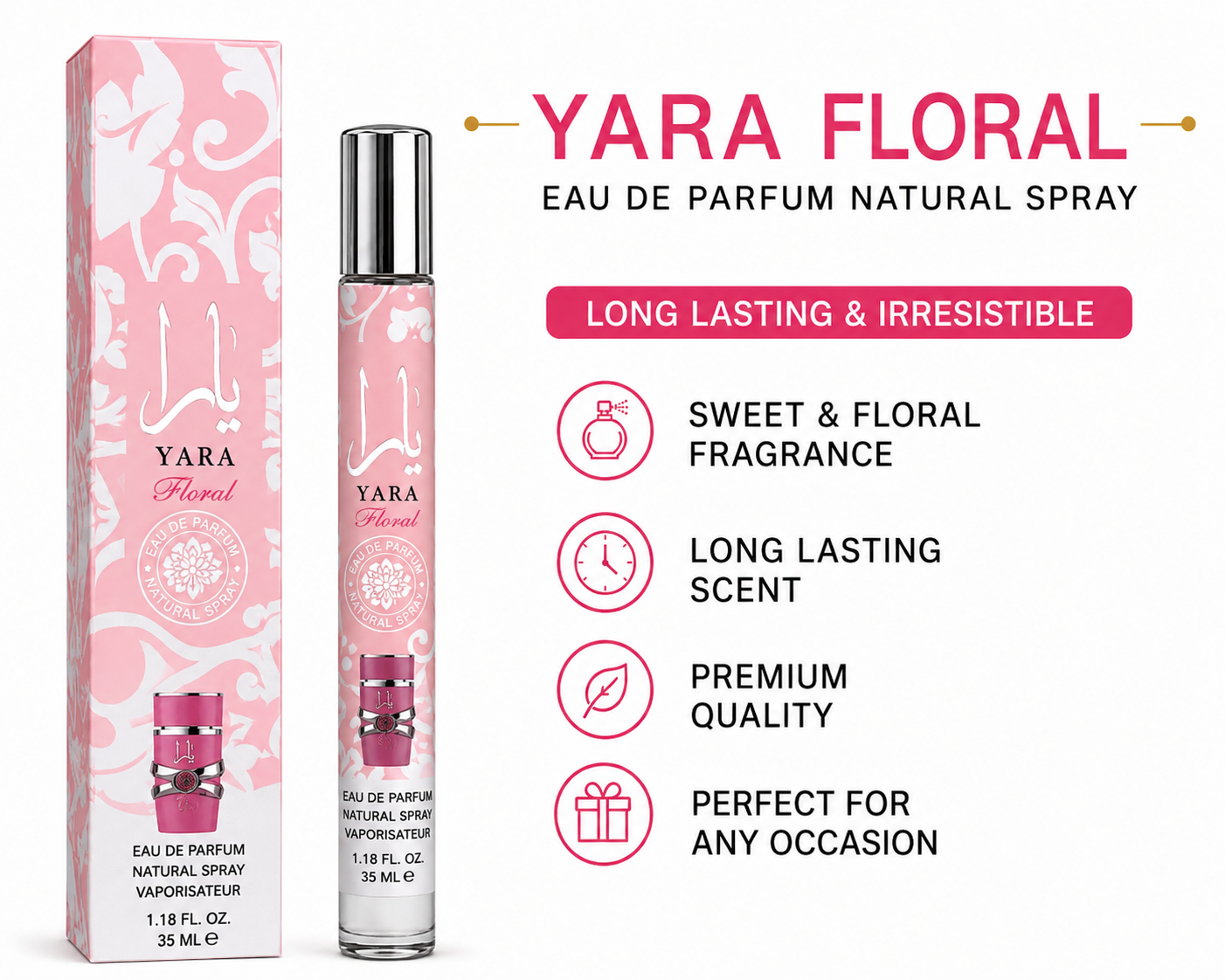 Yara Floral Eau de Parfum Natural Spray 35ml | Sweet Floral Long-Lasting Fragrance