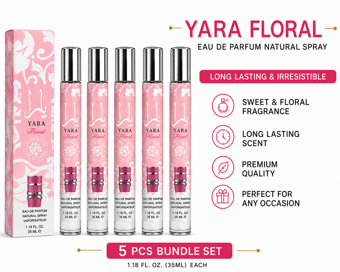 Yara Floral Eau de Parfum 5 Piece Bundle Set | 35ml Sweet Floral Fragrance Sprays  Shopify Description: