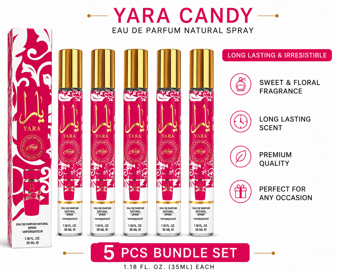 Yara Candy Eau de Parfum 5 Piece Bundle Set | 35ml Sweet Floral Fragrance Sprays